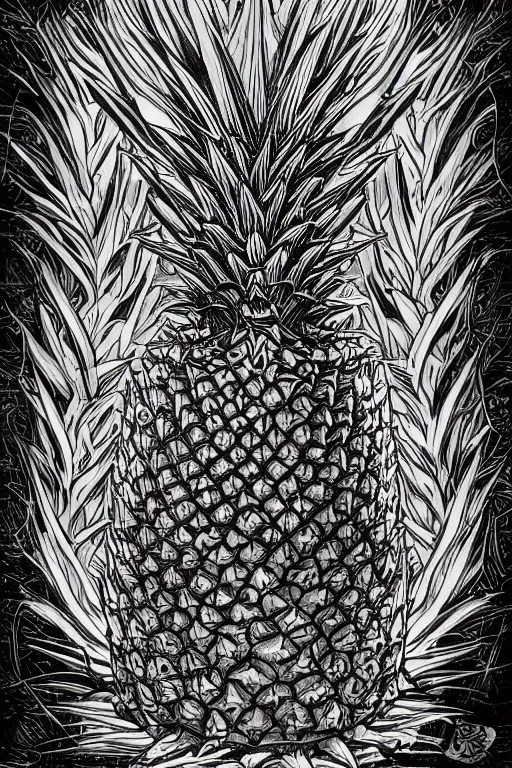 Image similar to pineapple humanoid figure monster, symmetrical, highly detailed, digital art, sharp focus, trending on art station, kentaro miura manga art style