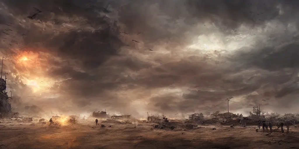 Image similar to the last war, concept art, deviantart, art station, landscape, cinematic lighting, hyper realistic painting