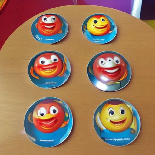 Prompt: The planets of the solar system as a McDonald's happy meal toy, on a table at McDonald's