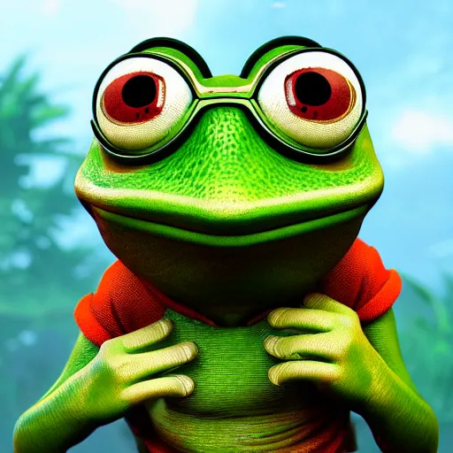 Image similar to pepe the frog as a programmer, hypermaximalistic, high details, cinematic, 8k resolution, beautiful detailed, insanely intricate details, artstation trending, octane render, unreal engine,