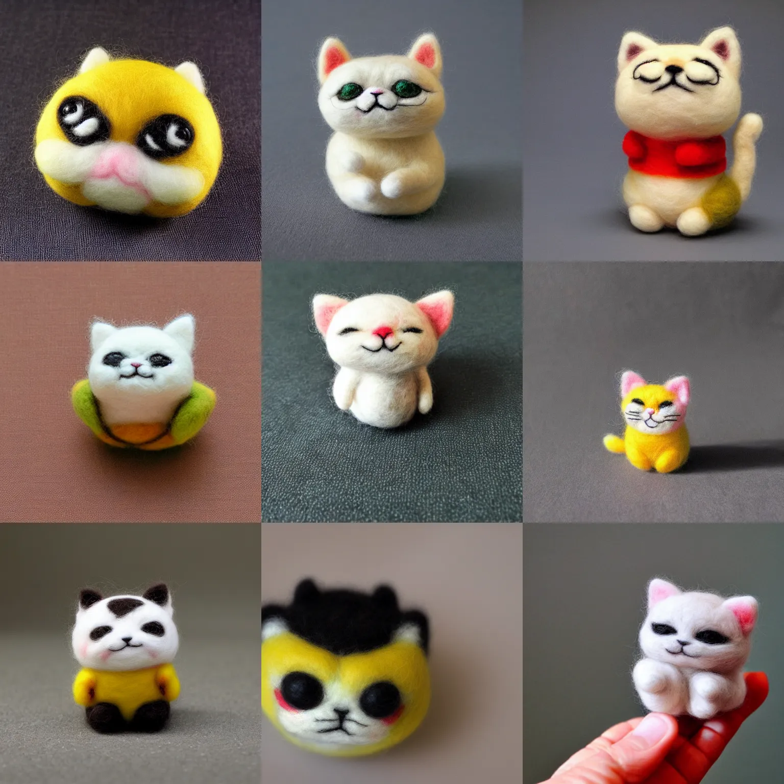 Prompt: needle felted smiling maneki-neko, highly detailed, fluffy, tilt shift, cute, hyperrealism, highly textured, god rays