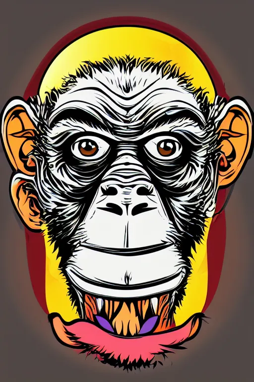 Prompt: Portrait of a Monkey, mafia, gangster, sticker, colorful, illustration, highly detailed, simple, smooth and clean vector curves, no jagged lines, vector art, smooth