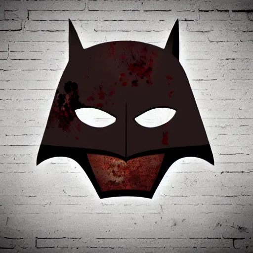 Prompt: Rusty metal Batman logo, bloody, in 3D