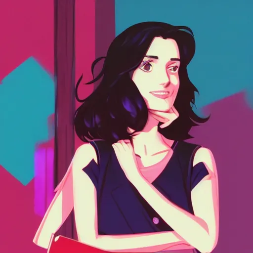 Image similar to portrait of winona ryder in heathers, 1989, highschool background, rich vivid colors, ambient lighting, dynamic lighting, 4k, official media, anime key visual, makoto shinkai, ilya kuvshinov, lois van baarle, rossdraws, detailed, trending on artstation