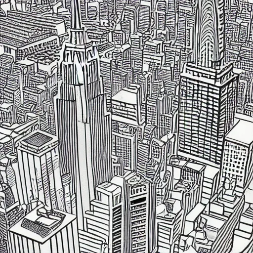 Prompt: line art of New York City, cover art