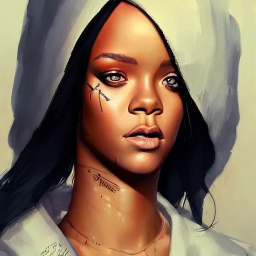 Prompt: “ portrait of rihanna by greg rutkowski, young, attractive, highly detailed portrait, scifi, digital painting, artstation, concept art, smooth, sharp foccus ilustration, artstation hq ”