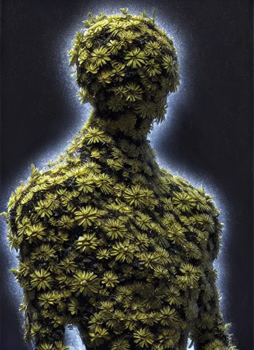 Prompt: an black suit with a flowery shrub growing out of the neck hole instead of a head, intricate, highly detailed, concept art, hyperrealistic, oil painting by greg staples, 8 k