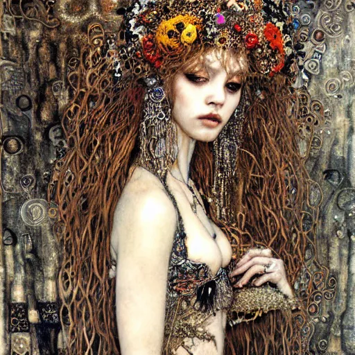 Image similar to depraved goddess, intricate detail, klimt, royo, royo, whealan,