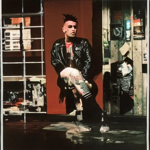 Image similar to punk rock, travis bickle has a mohawk, on a checkered floor, by francis bacon