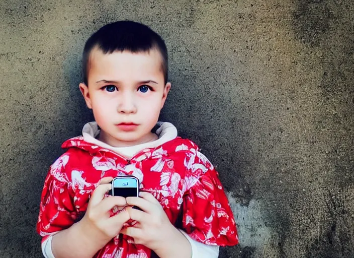 Image similar to professional fine details photo portrait of kid from kazan, tatarstan kid in the postsoviet suburbia, tatar, iphone detailed photo, instagram, beautiful eyes