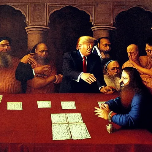 Image similar to a beautiful painting of donald trump being one of the consultants in an indian scam center, by leonardo da vinci, ultra - detailed, 8 k