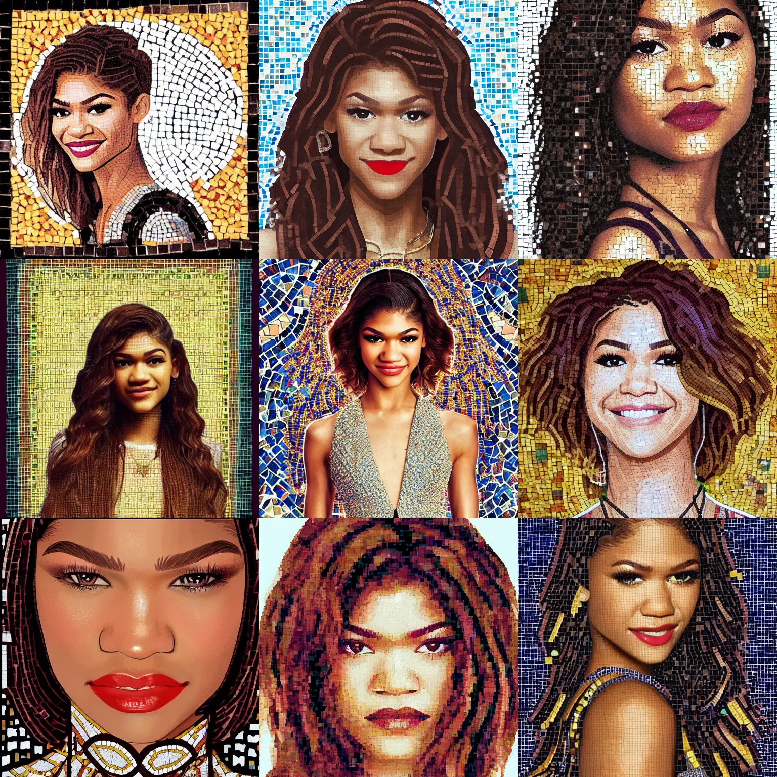 Prompt: portraint of zendaya as a romanic mosaic