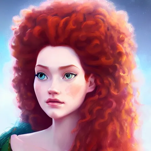 Prompt: portrait of Princess Merida, dreamy and ethereal, expressive pose, peaceful expression, elegant, highly detailed, digital painting, artstation, concept art, smooth, sharp focus