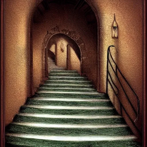 Prompt: the 5th dimesion up the stairs, fantasy art