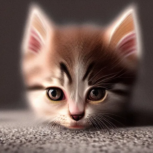 Image similar to hyperrealistic photograph of an adorable kitten, dim volumetric lighting, 8 k, octane beautifully detailed render, extremely hyper detailed, intricate, epic composition, cinematic lighting, masterpiece, trending on artstation, very very detailed, stunning, hdr, smooth, sharp focus, high resolution, award, winning photo,