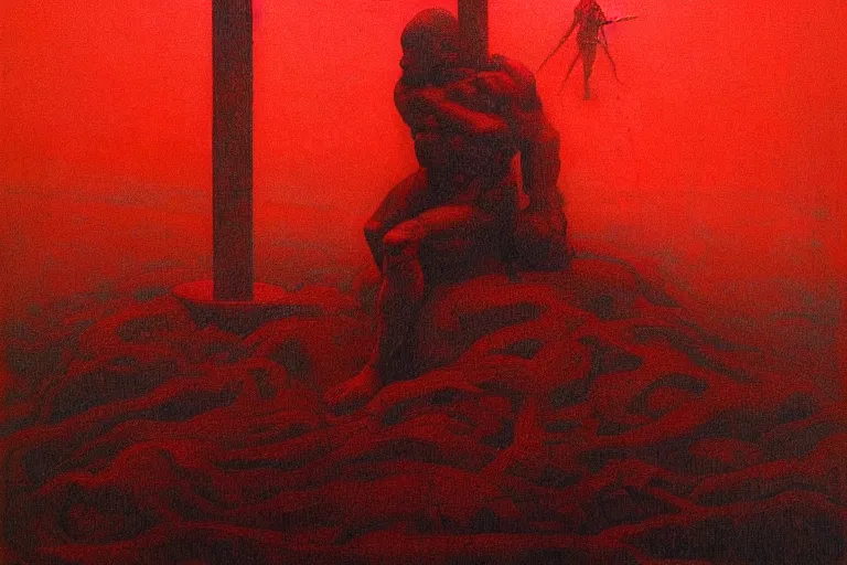 Image similar to only with red, caesar after war, a red tiger, in hoc signo vinces, rome in background, an ancient path, in the style of beksinski, part by hopper, part by rodcenko, part by hofbauer, intricate composition, red by caravaggio, insanely quality, highly detailed, masterpiece, red light, artstation