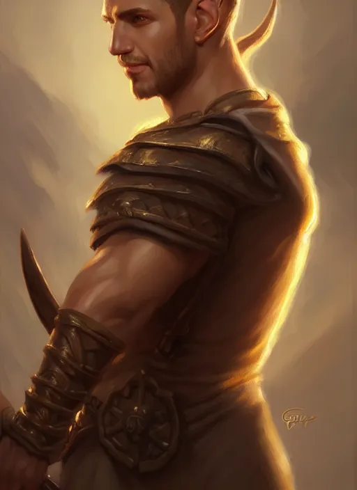 Image similar to a _ fantasy _ style _ portrait _ painting _ of light brown male short hair chiseled face big ears, rpg dnd oil _ painting _ unreal _ 5 _ daz. _ rpg _ portrait _ extremely _ detailed _ artgerm _ greg _ rutkowski _ greg