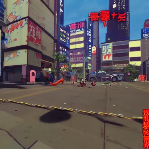 Image similar to 1993 Video Game Screenshot, Anime Neo-tokyo bank robbers vs police shootout, bags of money, Police Shot, Violent, Action, MP5S, FLCL, Highly Detailed, 8k :4 by Katsuhiro Otomo + Studio Gainax + Capcom : 8