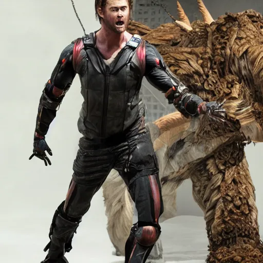 Image similar to animatronic Chris Hemsworth, exposed mechanics, photo, Stan Winston studios, detailed, 4k