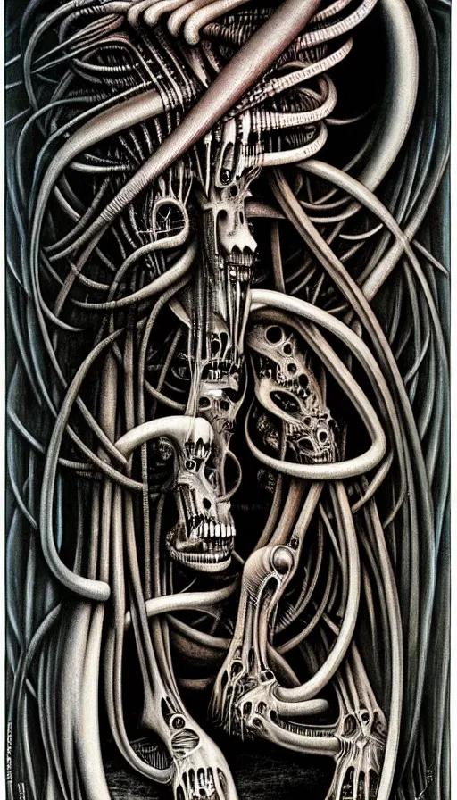 Image similar to the two complementary forces that make up all aspects and phenomena of life, by HR Giger