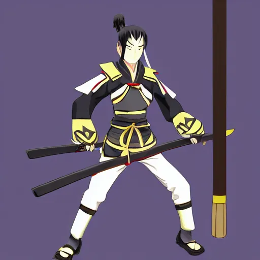 Prompt: samurai wearing a high school uniform, one eye closed, 4 katanas, an anime character!! pixart!! 2 d style!! highly rendered!! octane render!!