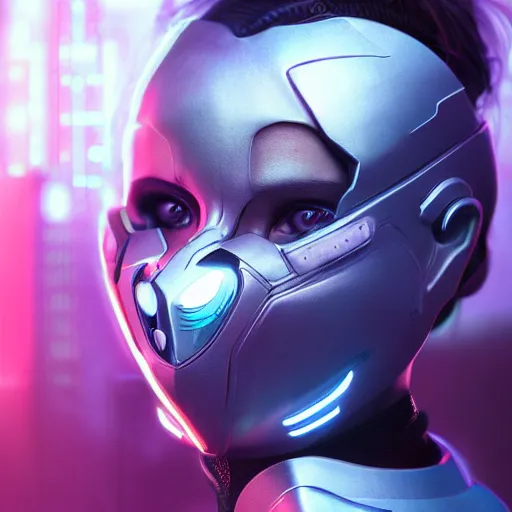 Image similar to a futuristic girl wearing a cyberkinetic mask, highly detailed, trending on artstation, 8 k resolution, ultra detailed, cyberpunk, retrowave, by wlop, greg rutkowski, smooth, sharp focus