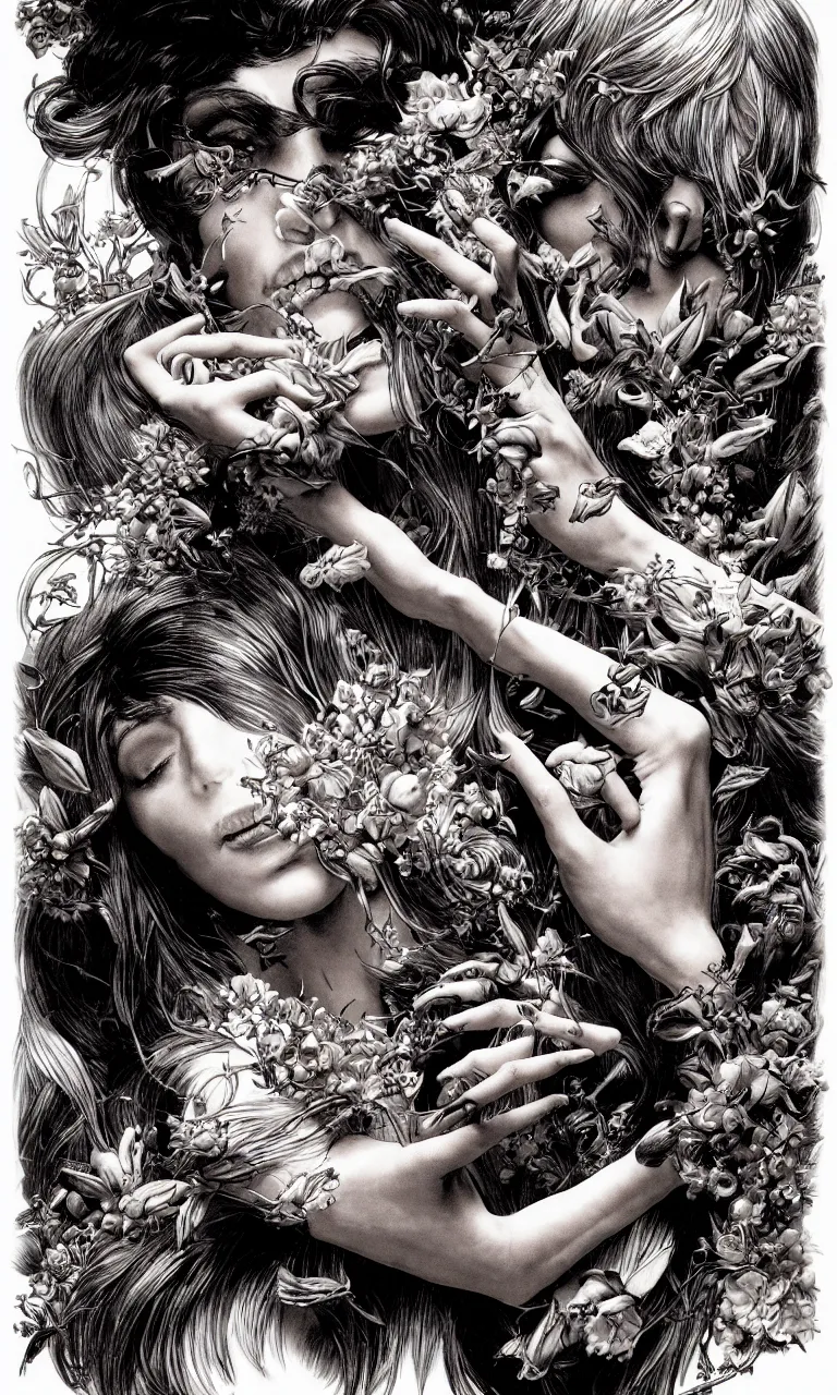 Image similar to fragrance advertising campaign by bernie wrightson, highly detailed