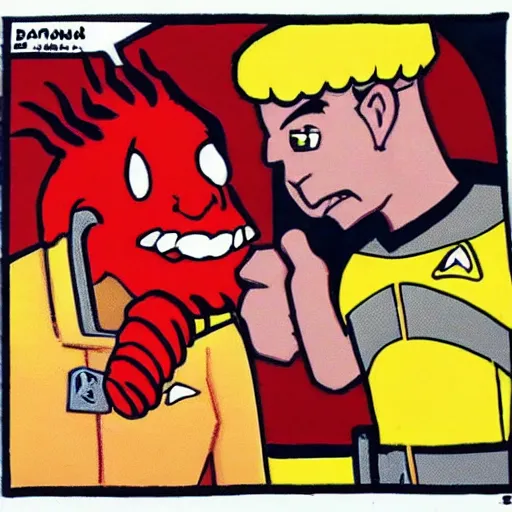 Image similar to banana monster!!!, Punching Star Trek Officer in Red