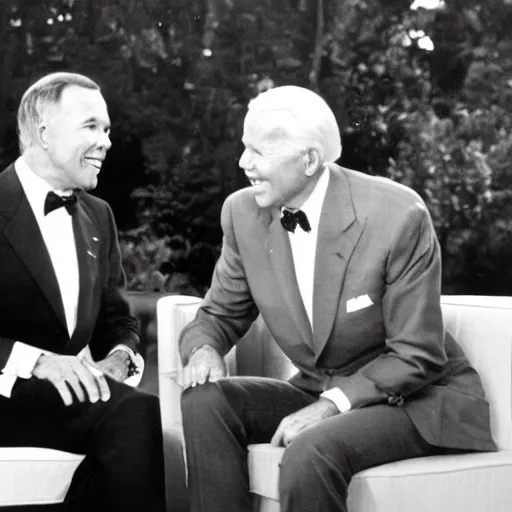 Prompt: Johnny Carson interviewing Joe Biden , getty images