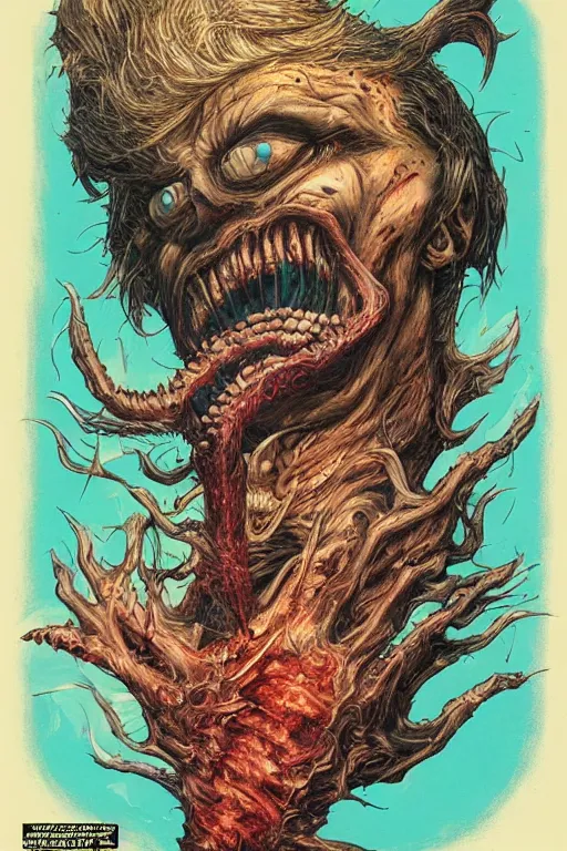 Image similar to donald trump as a disgusting monster consuming the world, horror, high details, intricate details, by vincent di fate, artgerm julie bell beeple, 90s, inking, vintage 90s print, screen print