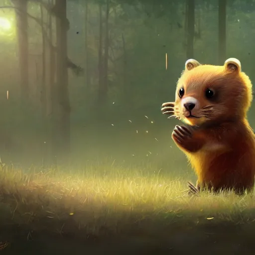 Image similar to the most adorable beaver in the universe, huggy wuggy from poppy playtime video game, fullbody, ultra high detailed, glowing lights, oil painting, greg rutkowski, charlie bowater, beeple, unreal 5, daz, hyperrealistic, octane render, rpg portrait, dynamic lighting, fantasy art, beautiful face