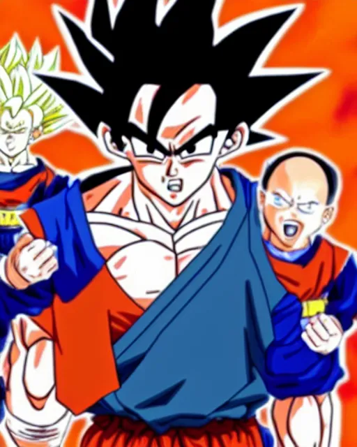 Prompt: goku as bernie sanders going supersaiyan during filibuster speech