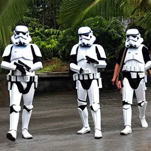 Prompt: storm troopers vacationing in thailand, photoreal