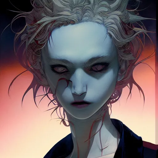 Image similar to prompt : vampire character portrait soft light painted by james jean and katsuhiro otomo and erik jones, inspired by evangeleon anime, smooth face feature, intricate oil painting, high detail illustration, sharp high detail, manga and anime 1 9 9 9