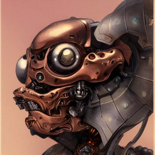 Prompt: closeup portrait of eyeless cyborg albino mandarin with thin, stained lips and smoking eye sockets standing under rococo lamp on rooftop overlooking the city, science fiction concept art by j. c. leyendecker, greg rutkowski, yoshitaka amano, and rembrandt