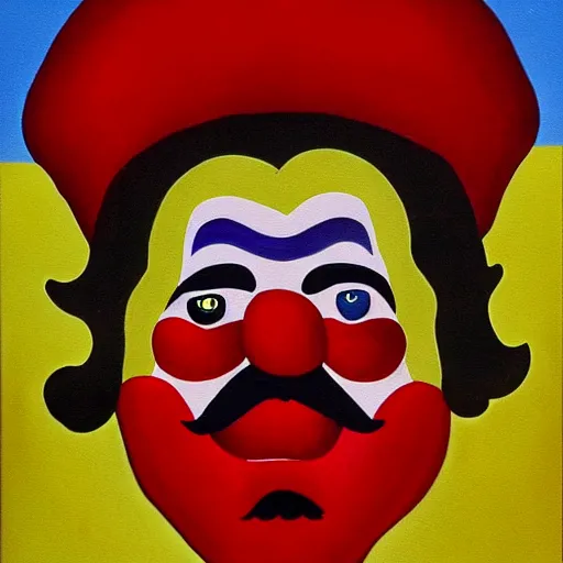 Image similar to communist clown portrait, soviet propaganda style painting, vivid colors