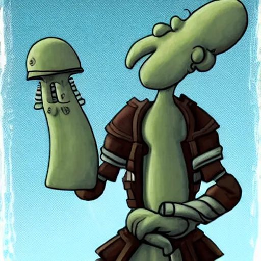Prompt: squidward inspired by dark souls style
