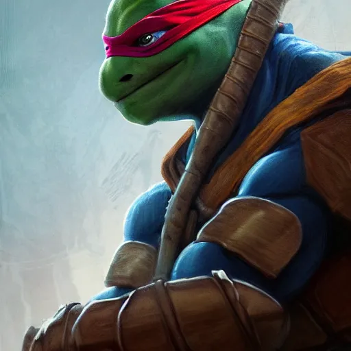 Prompt: teenage mutant ninja turtle, michelangelo, handsome, portrait, intricate, detailed, volumetric lighting, scenery, digital painting, highly detailed, artstation, sharp focus, illustration, concept art, ruan jia, steve mccurry