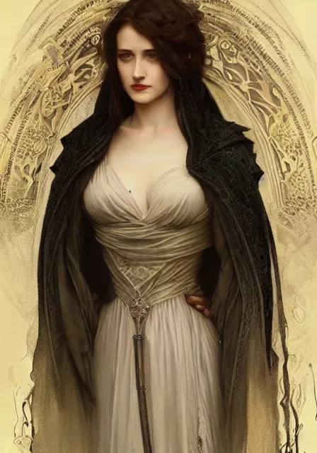 Image similar to sansa eva green gothic, intricate, elegant, highly detailed, digital painting, artstation, concept art, smooth, sharp focus, illustration, art by artgerm and greg rutkowski and alphonse mucha and william - adolphe bouguereau