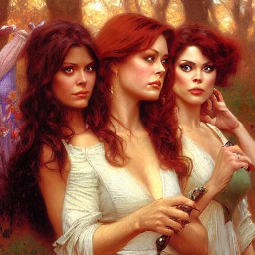 Prompt: the charmed ones tv show, prue, piper, phoebe. highly detailed painting by gaston bussiere, craig mullins, j. c. leyendecker, 8 k