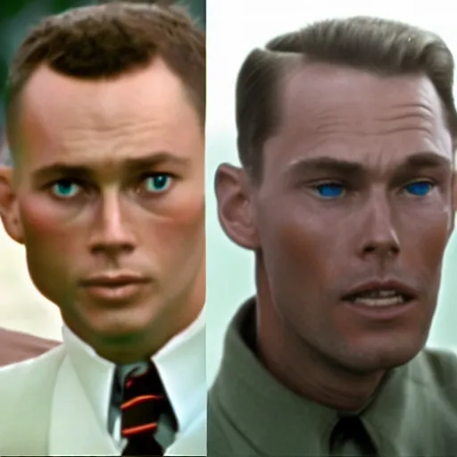 Image similar to forrest gump as half man half robot