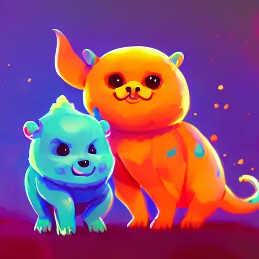 Image similar to cute creatures. bright art masterpiece artstation. 8k, sharp high quality illustration in style of Jose Daniel Cabrera Pena and Leonid Kozienko, magical colored theme, concept art by Tooth Wu,