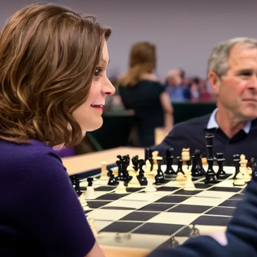 Rebecca Romijn playing chess against a computer