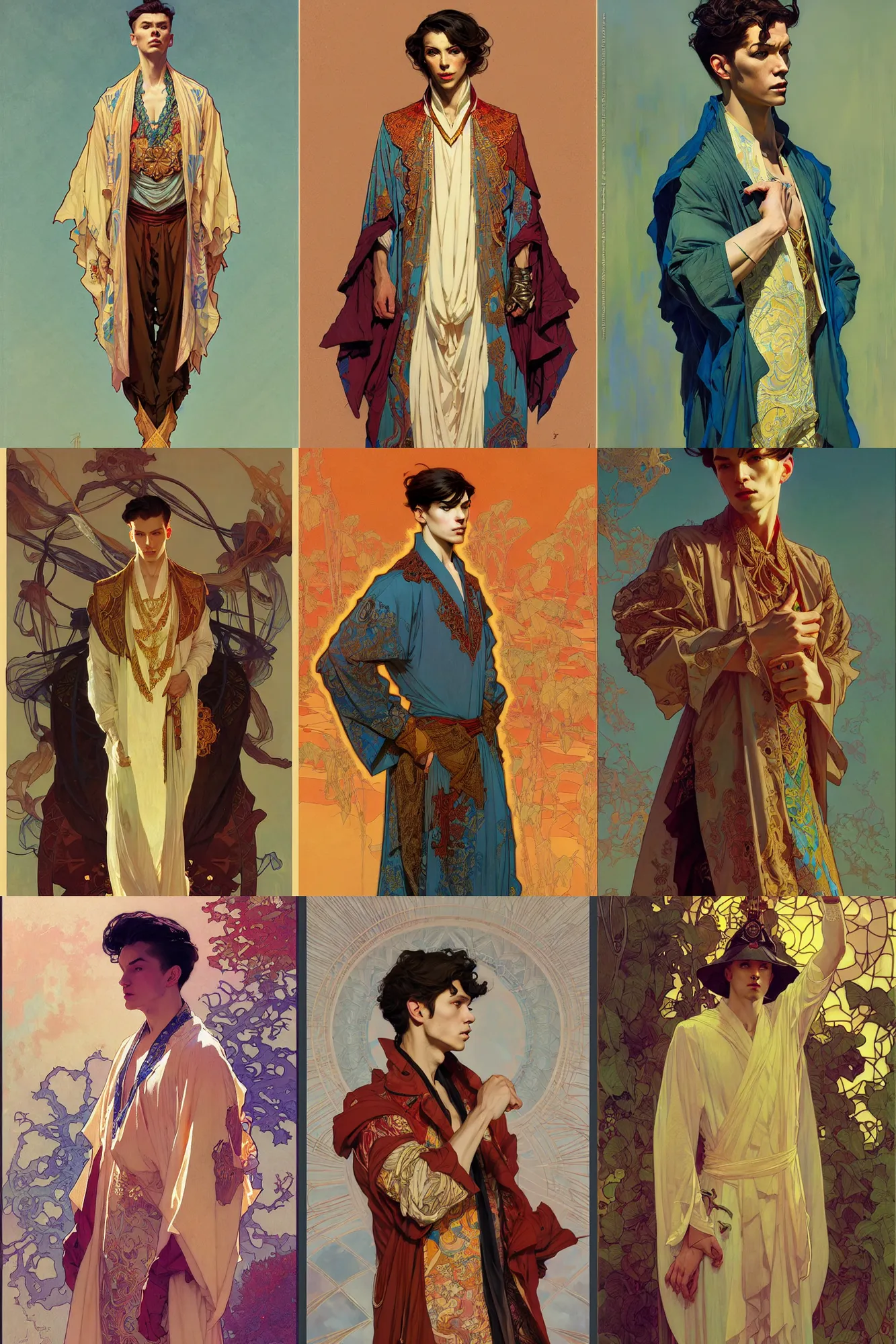 Prompt: young male, russian kaftan, smooth, art by joseph leyendecker, peter mohrbacher, ruan jia, marc simonetti, ayami kojima, cedric peyravernay, alphonse mucha, victo ngai