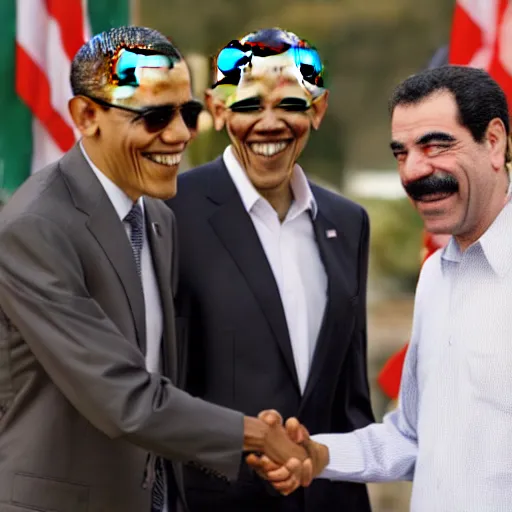 Prompt: obama shaking hands with saddam, getty images, 4 k
