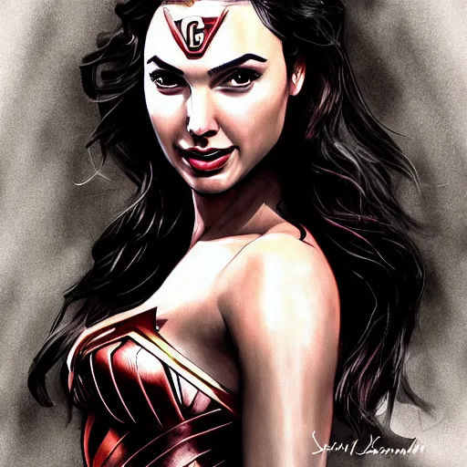 Prompt: gal gadot illustration by sakimichan