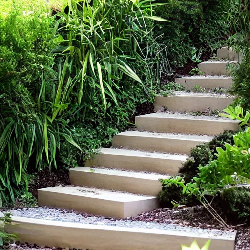 Prompt: lush garden stairs, penrose stairs