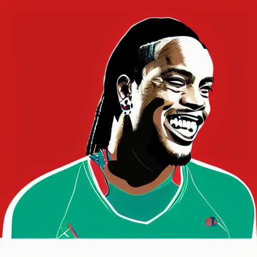 Image similar to side view portrait of ronaldinho smiling, screen print design.