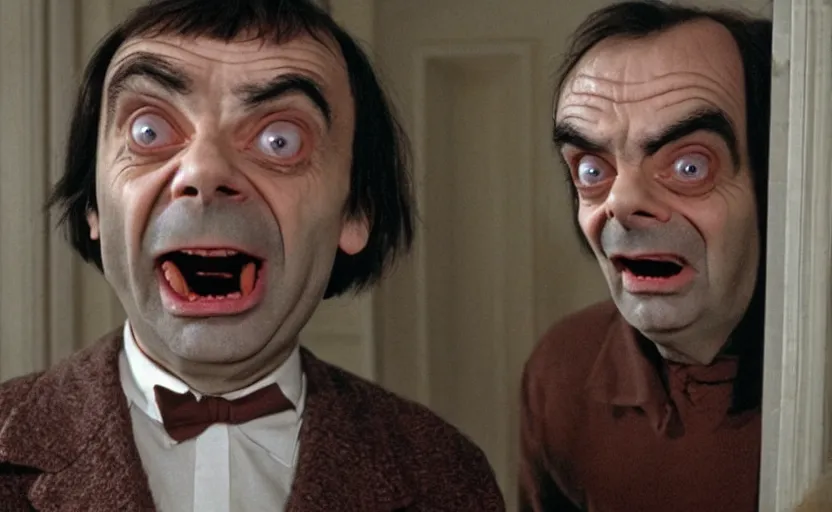 Image similar to The Shining starring mr bean as jack