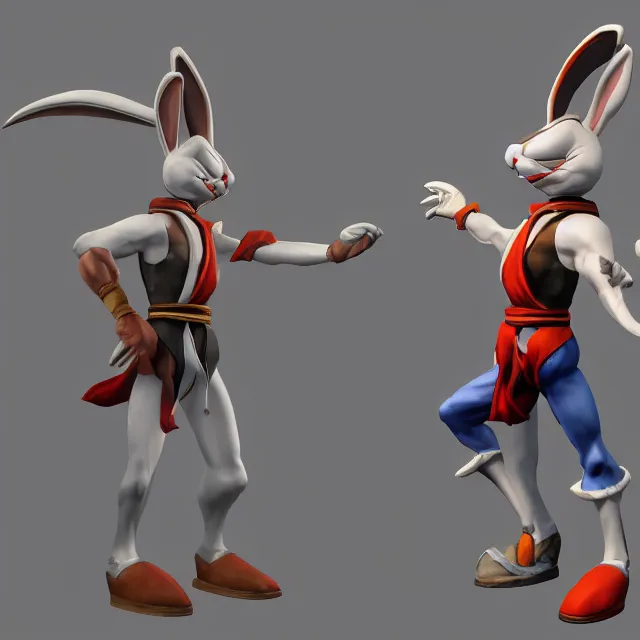 Image similar to bugs bunny in mortal kombat, videogame character, 3d render, 4k, artstation
